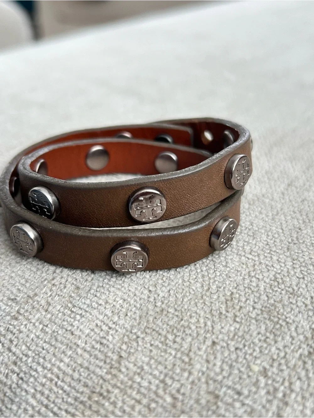 Tory Burch Brown Leather Wrap Bracelet
